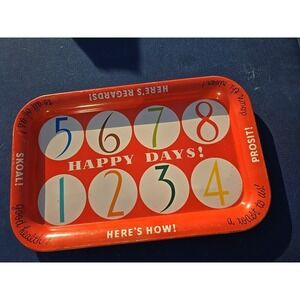 Vtg Orange Cheers Tin Party Drinks tray HAPPY DAYS Skoal Prosit Toast All Of Us